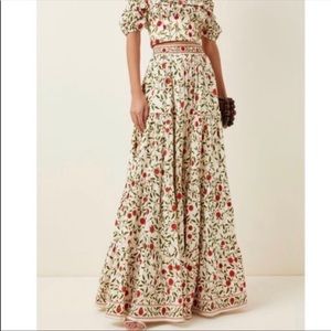 Agua by Agua Bendita macadamia embellished floral print embroidered skirt NWT